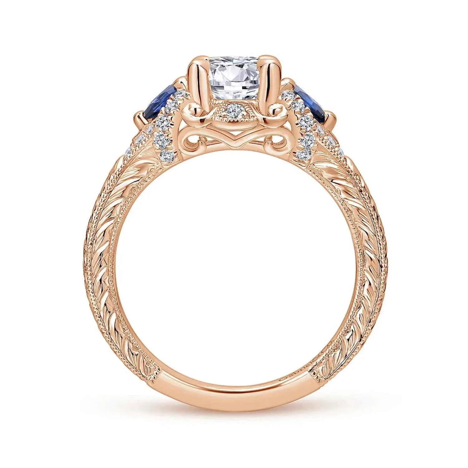 Gabriel & Co. "Chrystie" Diamond & Blue Sapphire Halo Engagement Ring