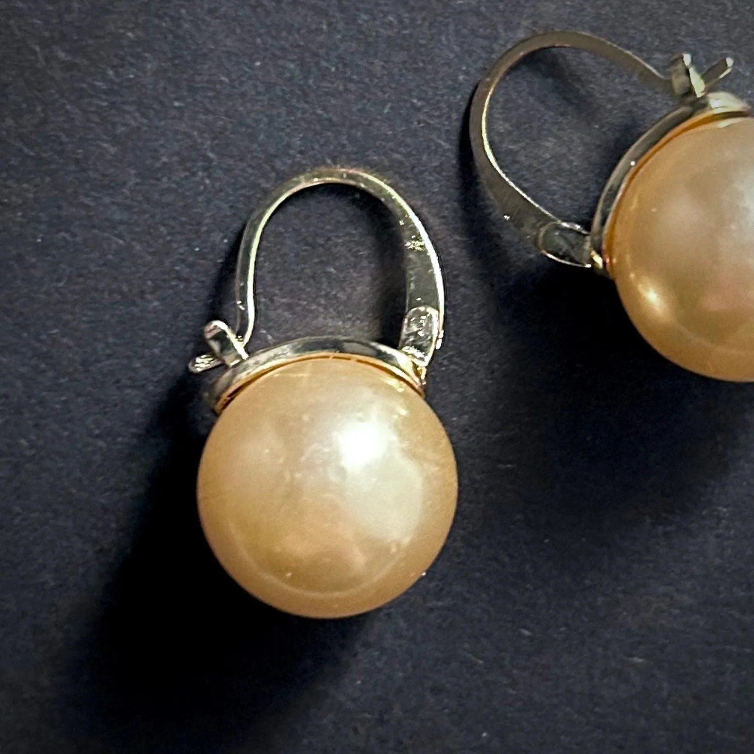 Gold & Champagne/Golden Pearl Huggie Lever-Back Earrings