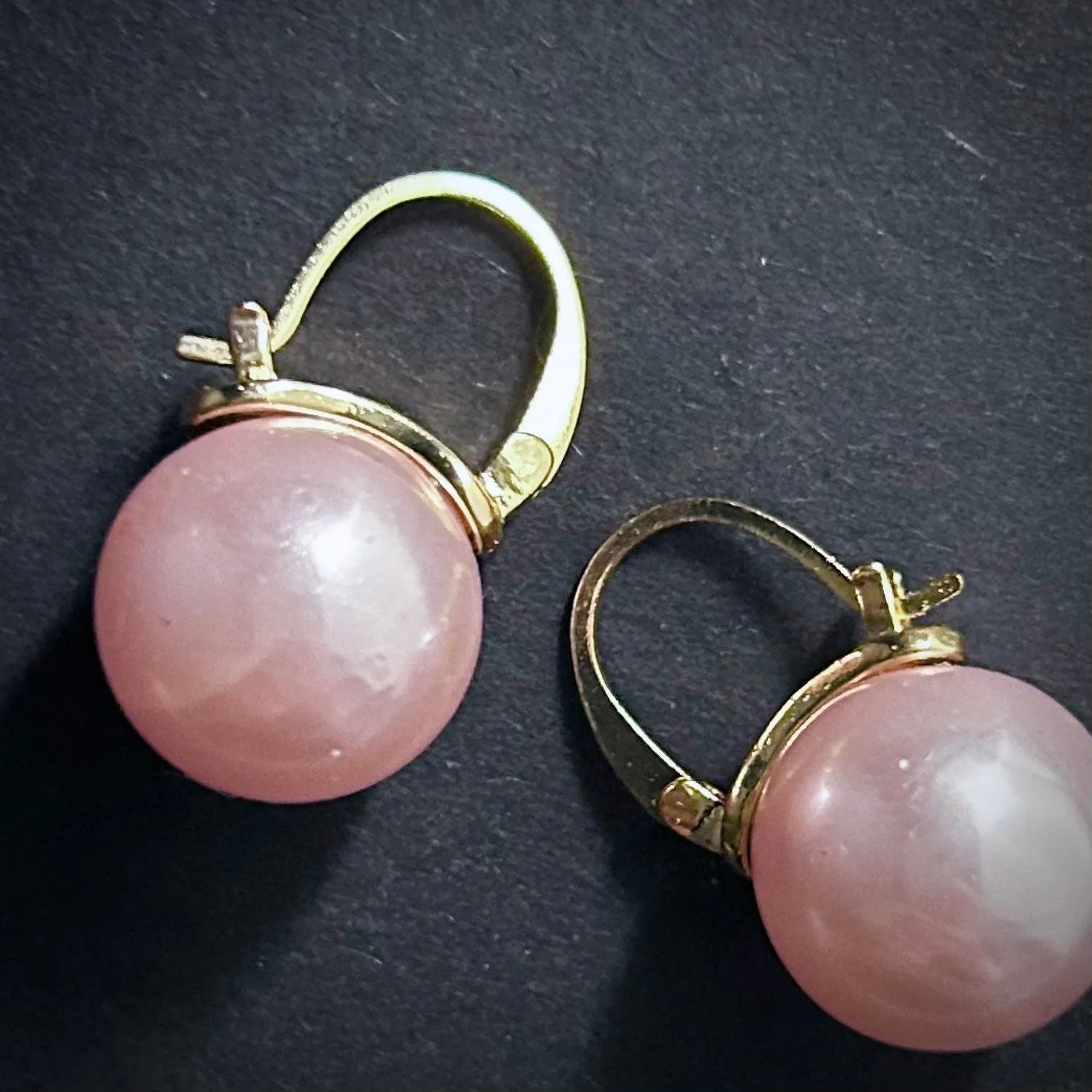 Gold & Pink Pearl Huggie Lever-Back Earrings