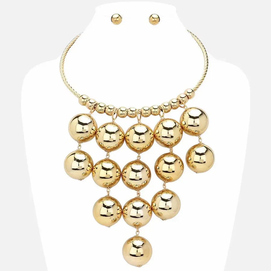 Gold Bauble Ball Necklace Set for Women