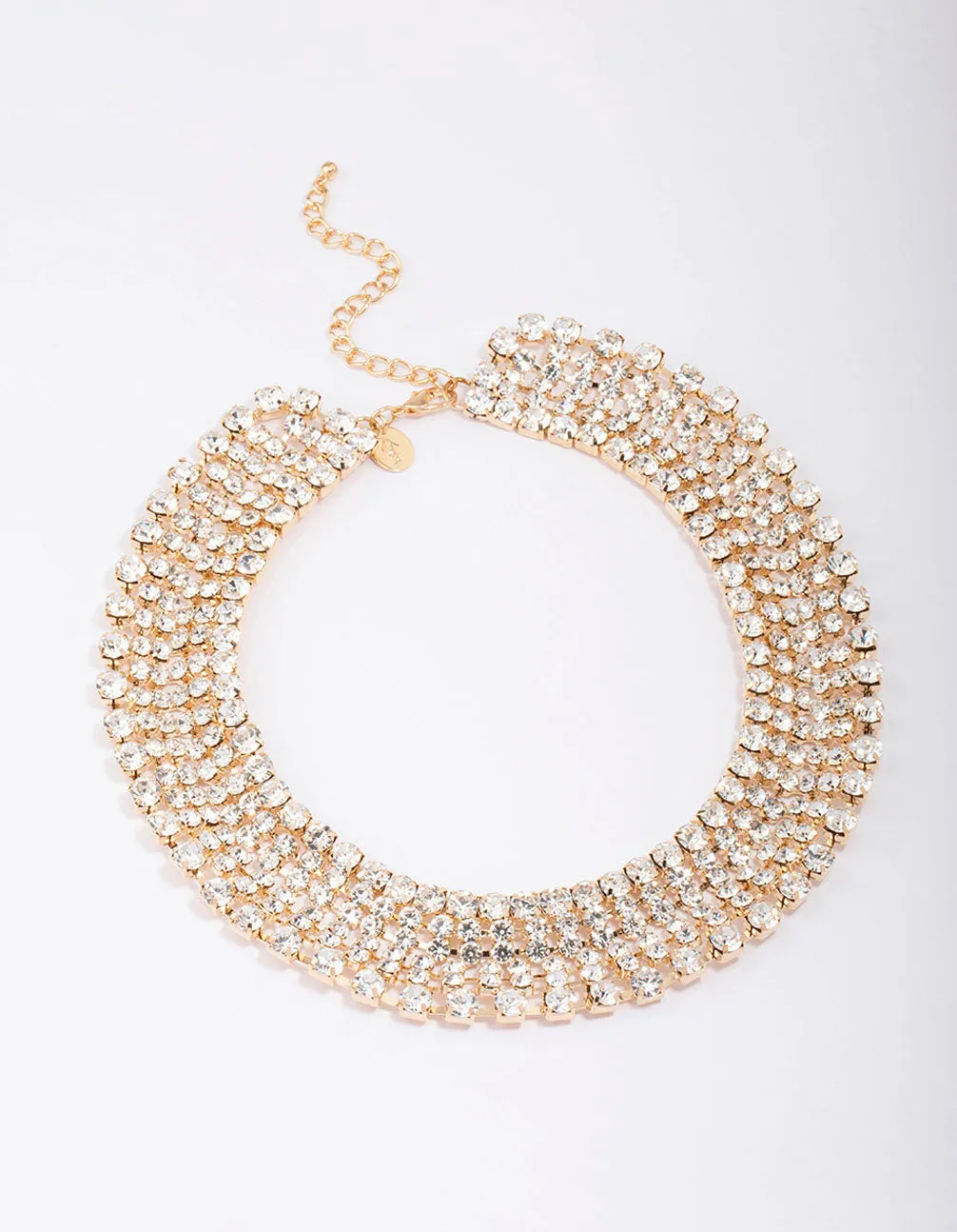 Gold Cup Chain Diamante Statement Necklace