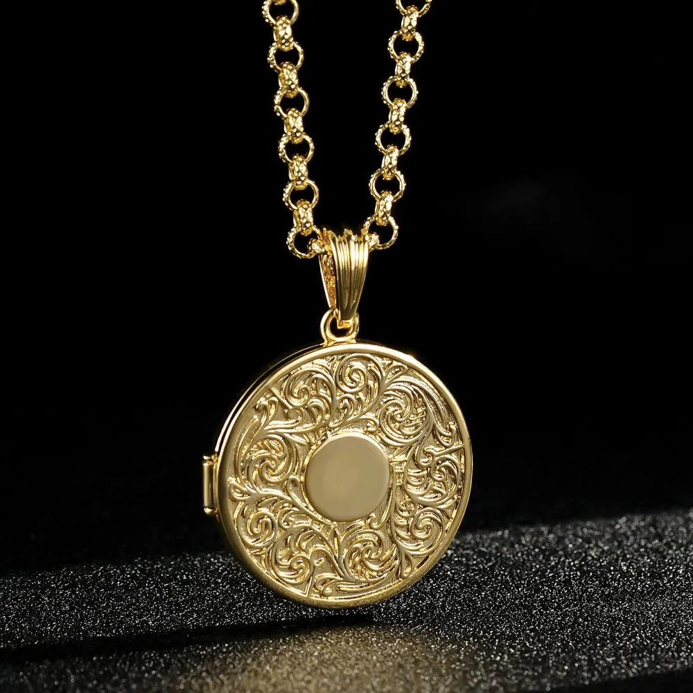 Gold Filigree Round Locket 22 Inch 4mm Belcher Chain