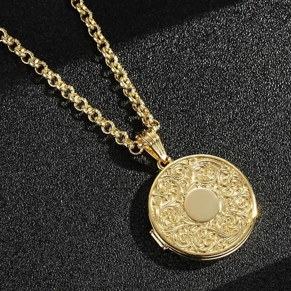 Gold Filigree Round Locket 22 Inch 4mm Belcher Chain