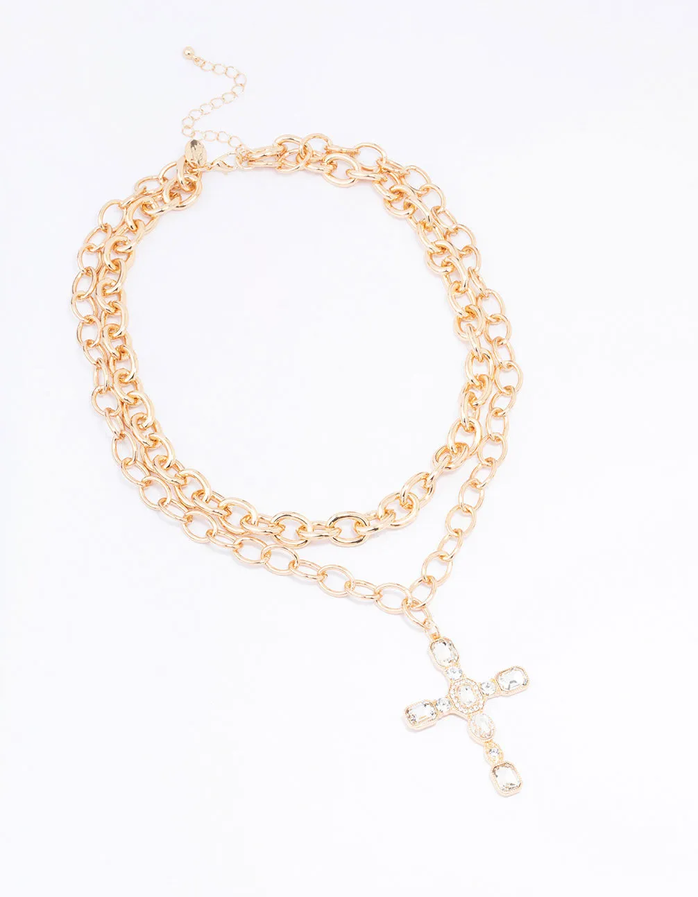 Gold Layered Diamante Cross Chain Necklace