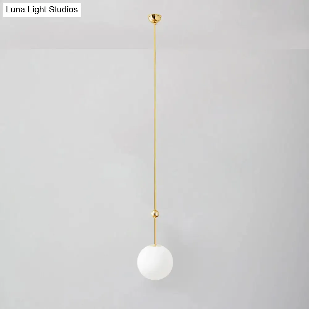 Gold LED Hanging Pendant with Milk Glass Shade, 39"/47" H - Simple and Elegant Bedroom Suspension Light