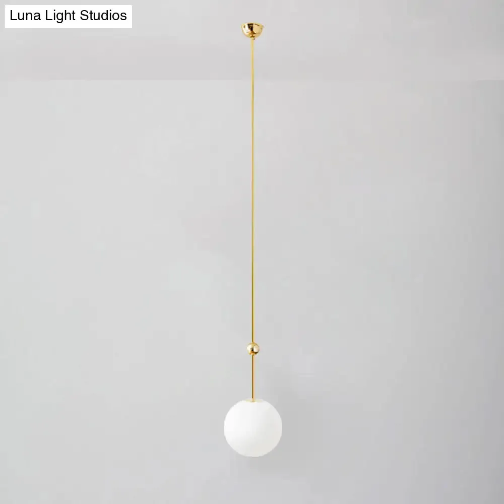 Gold LED Hanging Pendant with Milk Glass Shade, 39"/47" H - Simple and Elegant Bedroom Suspension Light