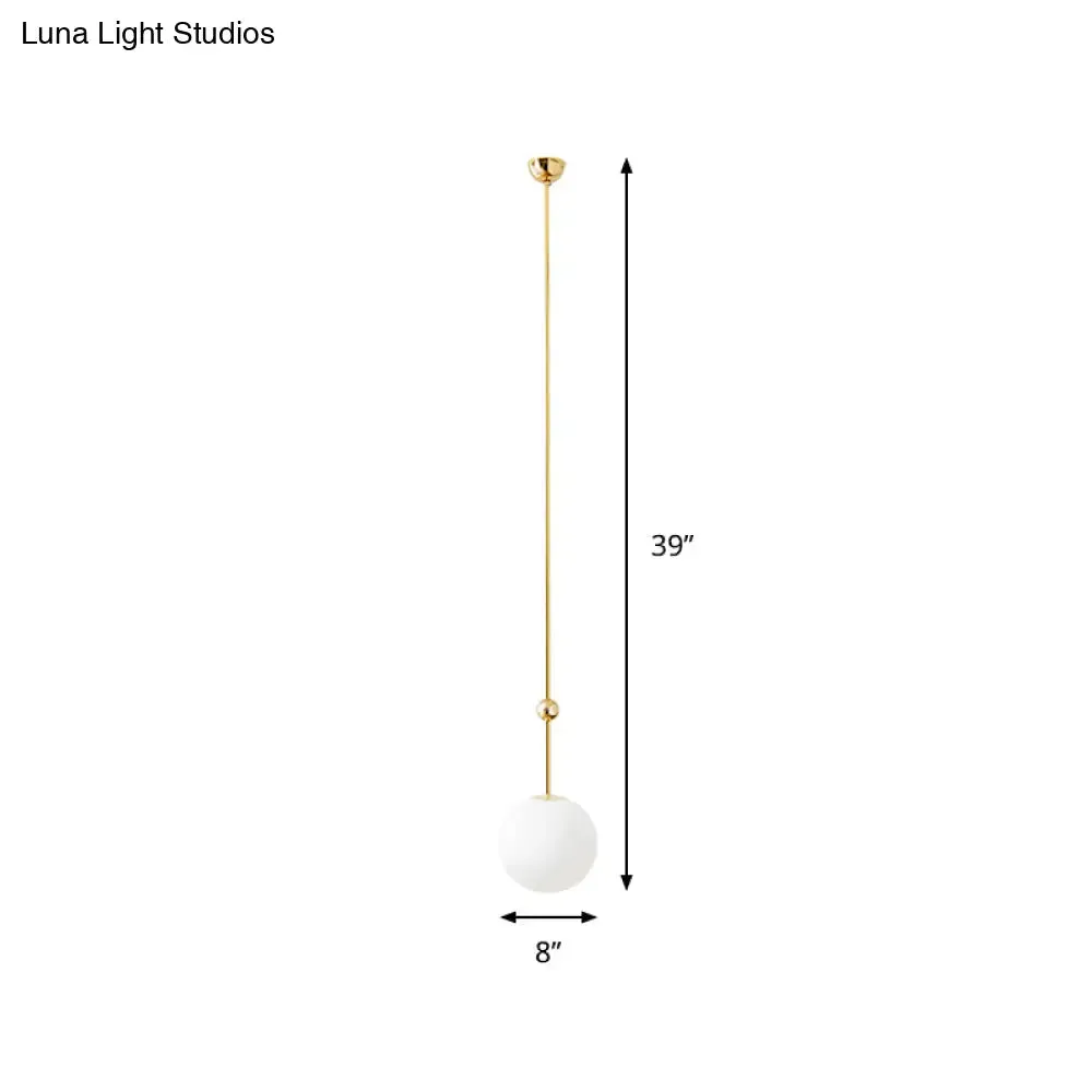 Gold LED Hanging Pendant with Milk Glass Shade, 39"/47" H - Simple and Elegant Bedroom Suspension Light