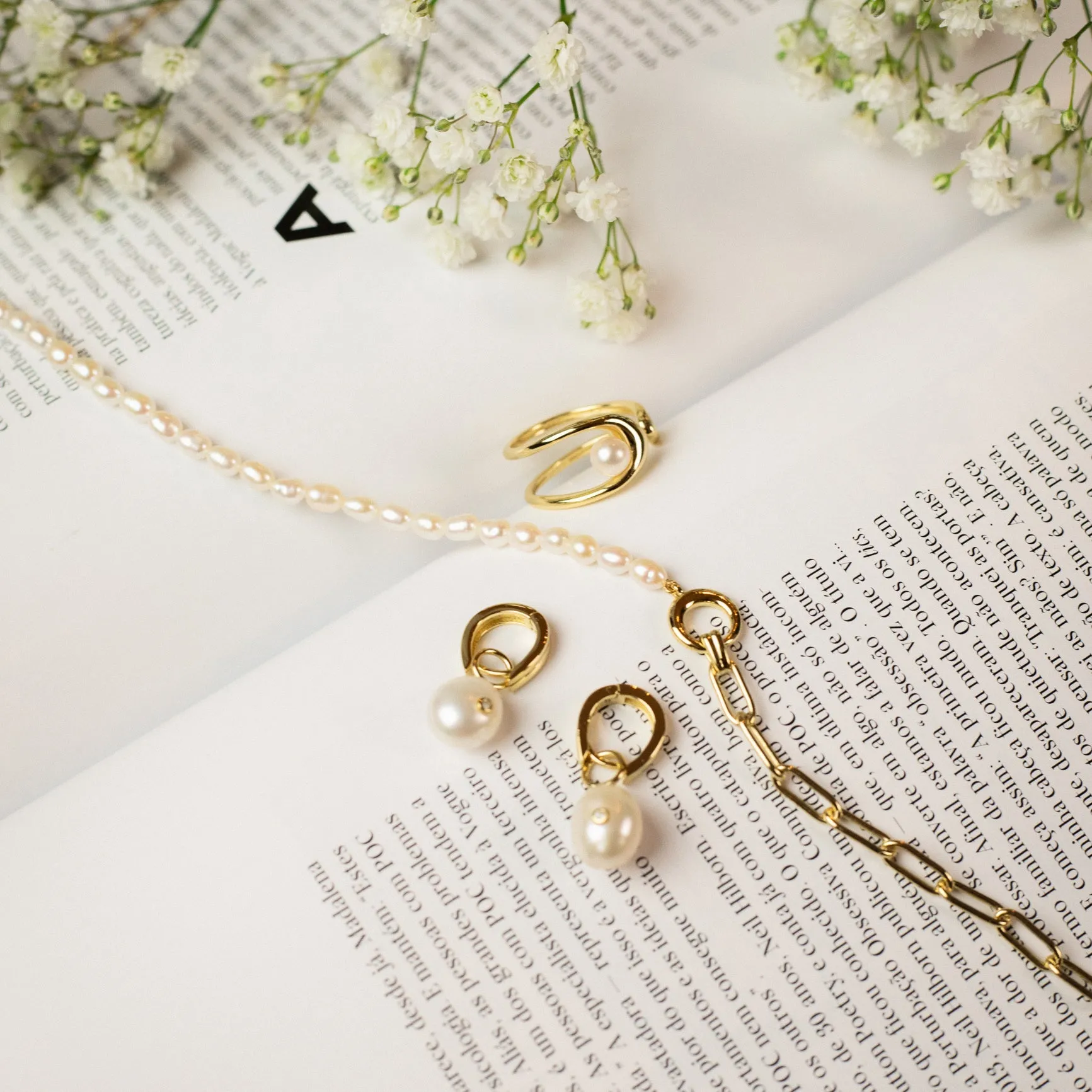 Gold Pearl Drop Sparkle Huggie Hoop Earrings 