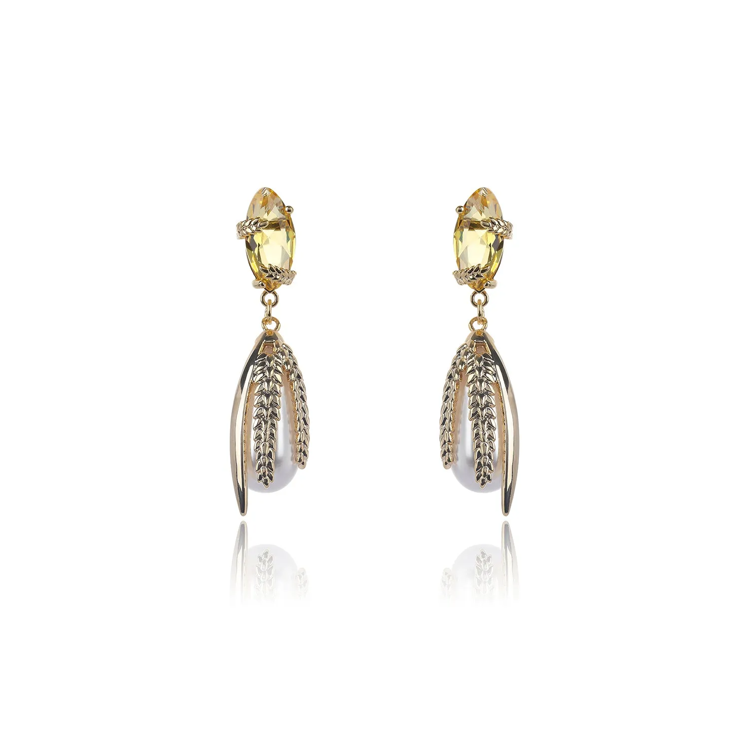 Gold Wheat with  Cubic Zirconia Dangle Earring for Wedding Accessories Jewelry CE11913