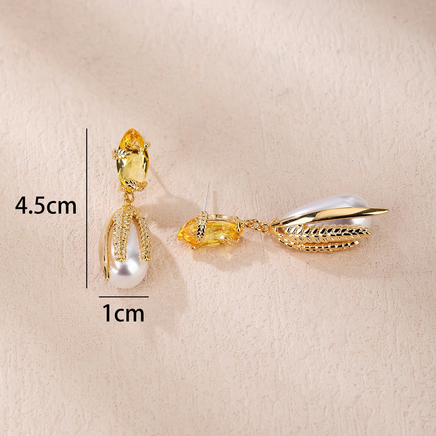 Gold Wheat with  Cubic Zirconia Dangle Earring for Wedding Accessories Jewelry CE11913