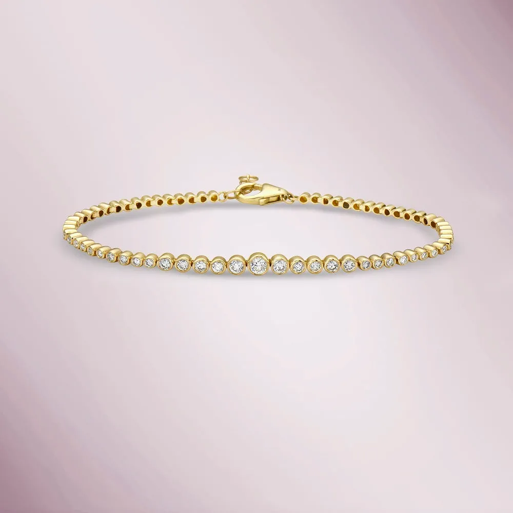 HalfWay Graduated Diamond Tennis Bracelet (0.80 ct.) Bezel Set in 14K Gold