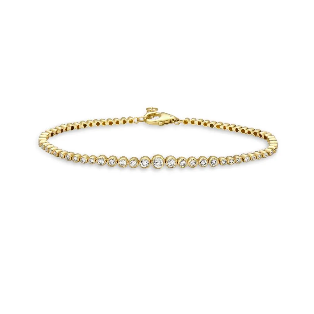 HalfWay Graduated Diamond Tennis Bracelet (0.80 ct.) Bezel Set in 14K Gold