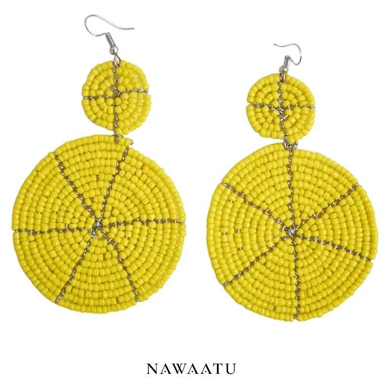 Handmade African Beaded Earrings-Yellow