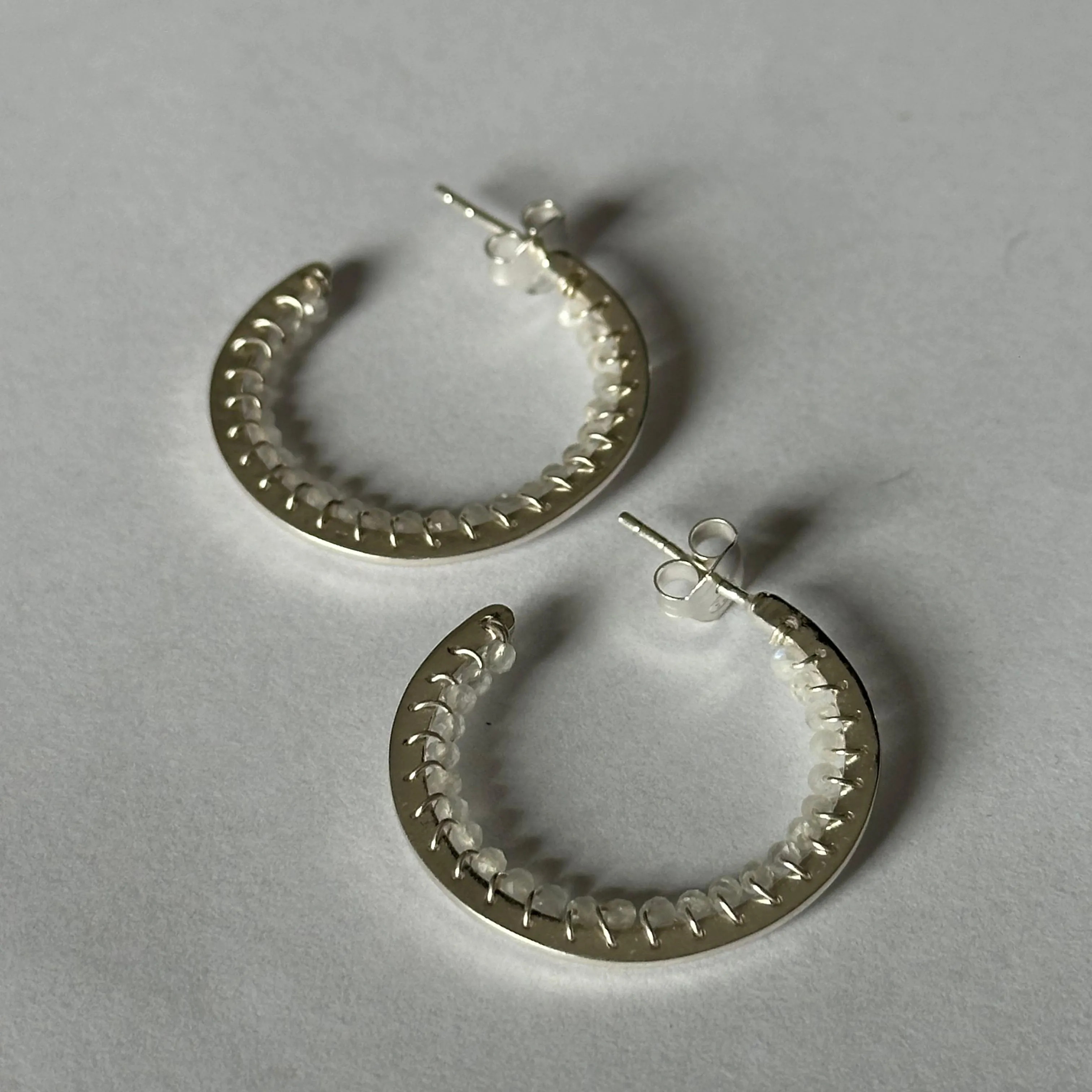 Hoop Earrings in Sterling Silver with Moonstone Gemstone