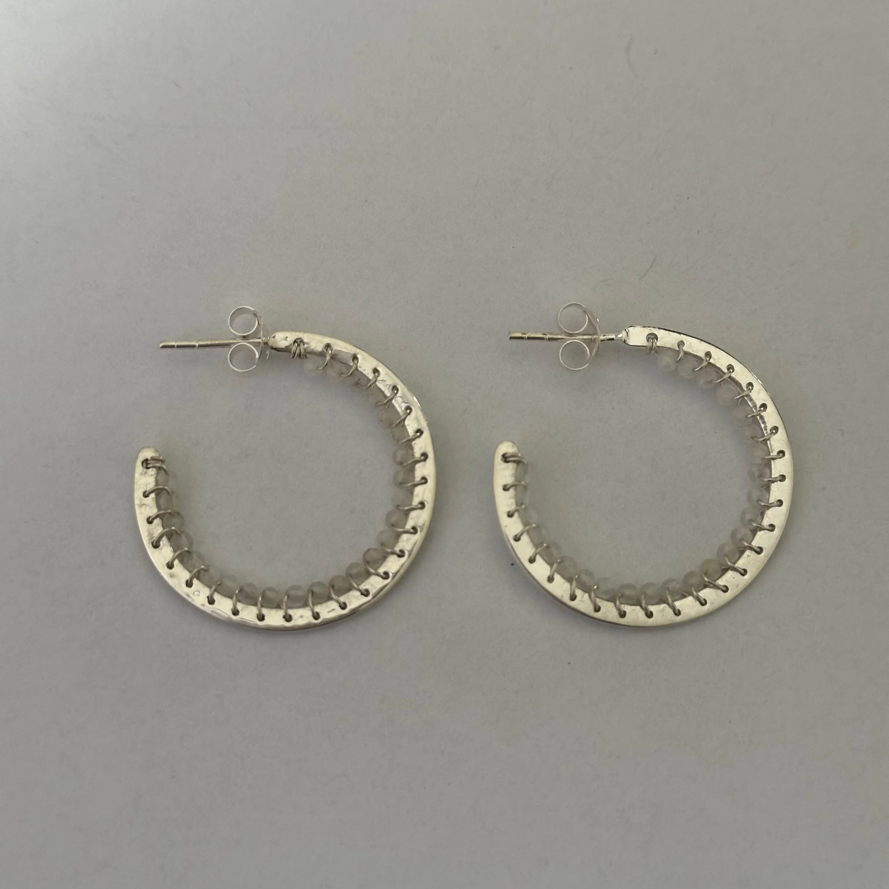 Hoop Earrings in Sterling Silver with Moonstone Gemstone