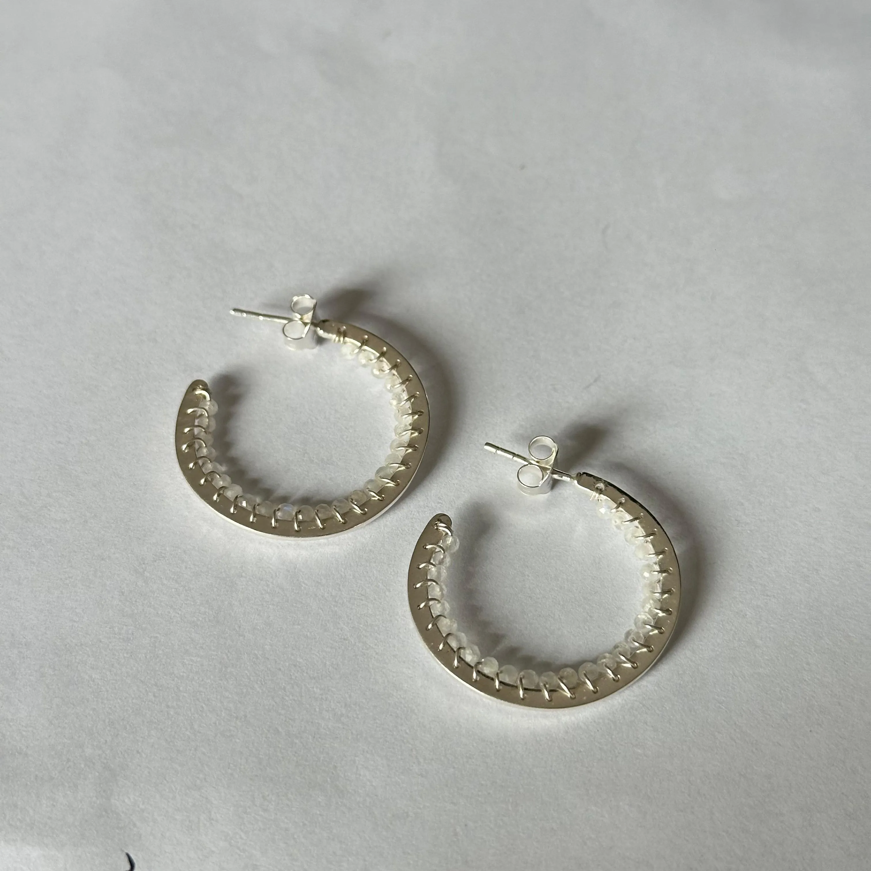 Hoop Earrings in Sterling Silver with Moonstone Gemstone