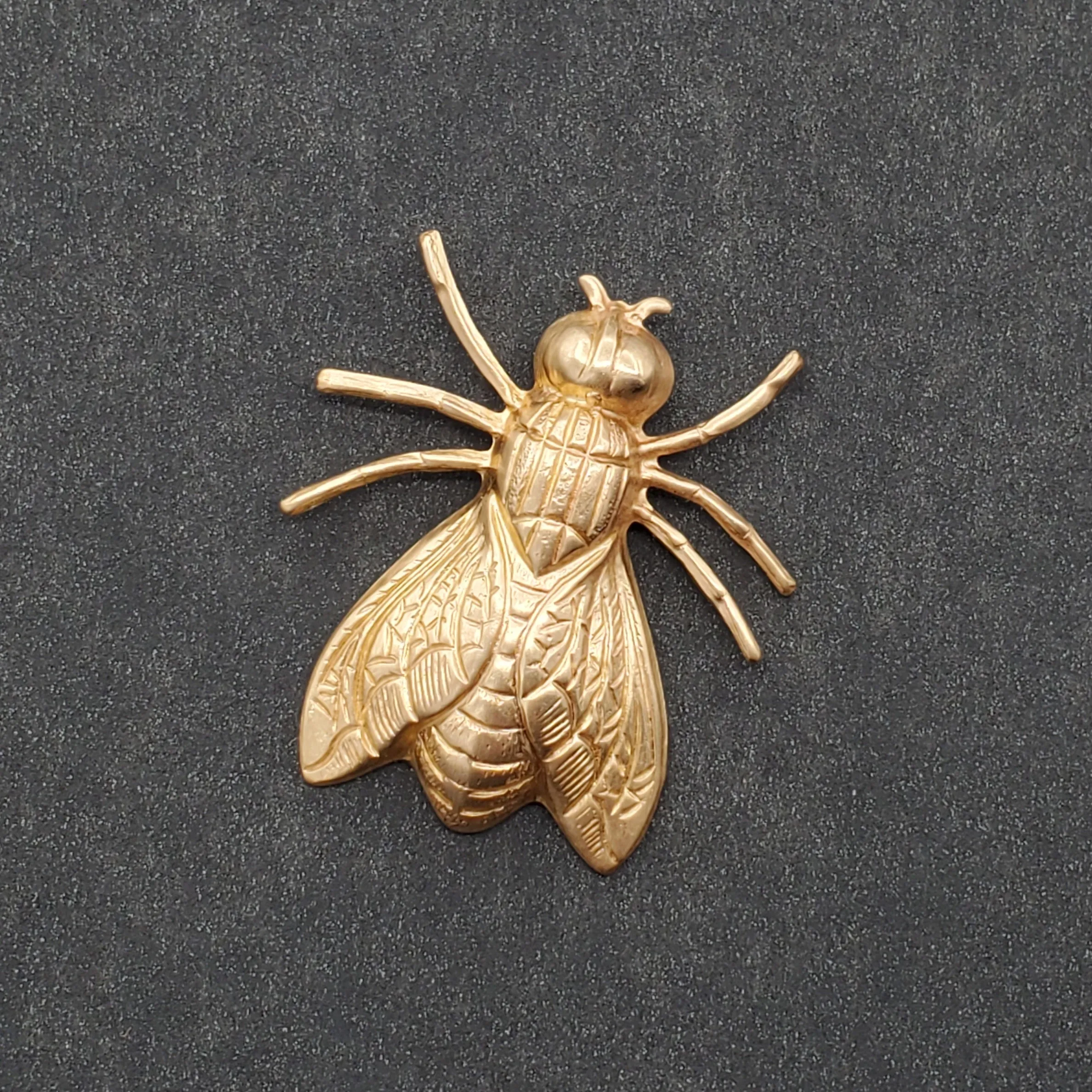 House Fly Brooch in Gold by Metal Cloth & Wood