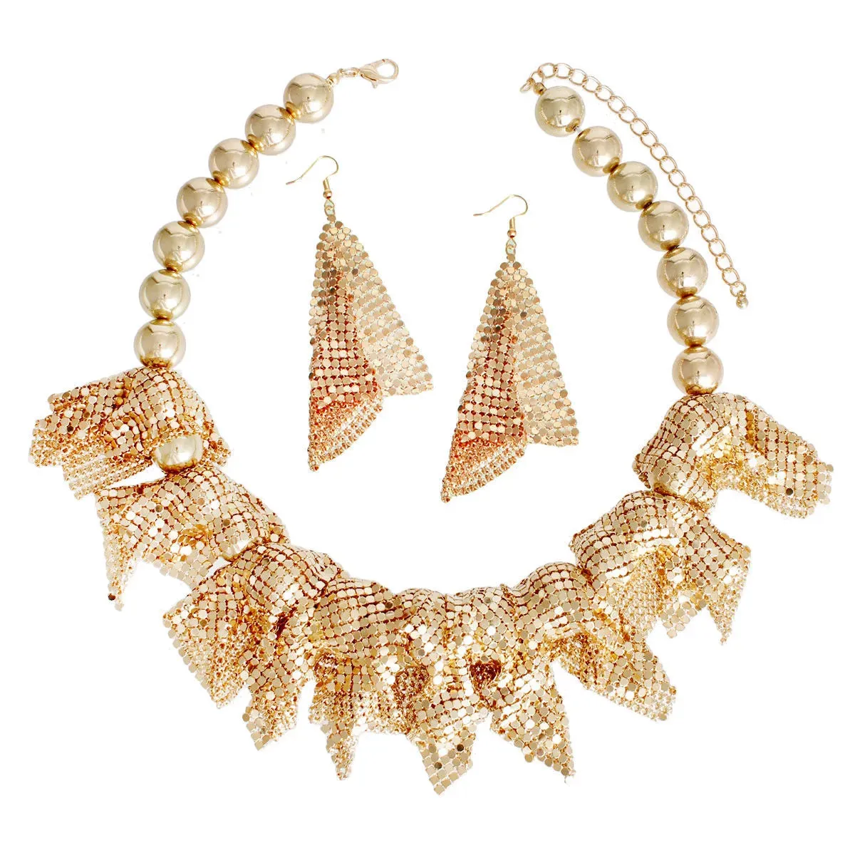 Iconic Mesh Bead Necklace Set: Bold Gold Fashion Jewelry