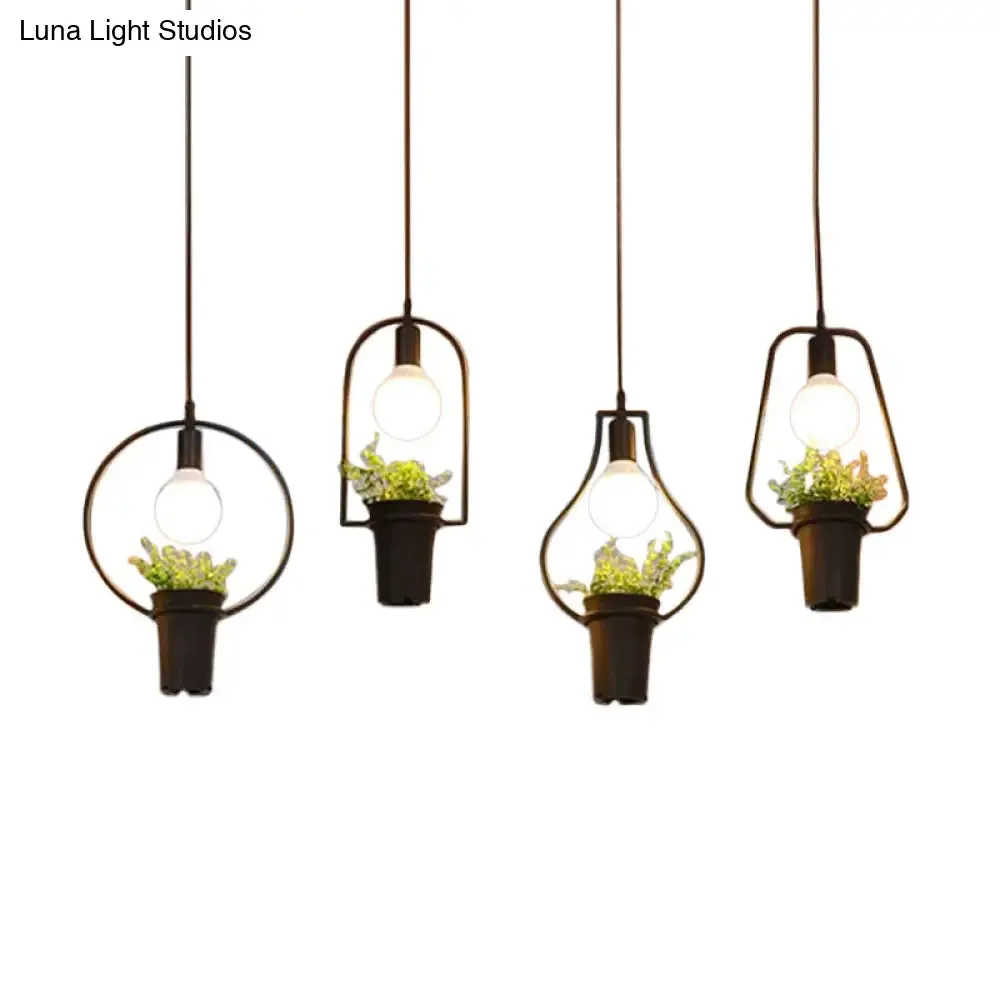 Industrial Black Metal LED Plant Cluster Pendant Light Fixture for Kitchen Ceiling