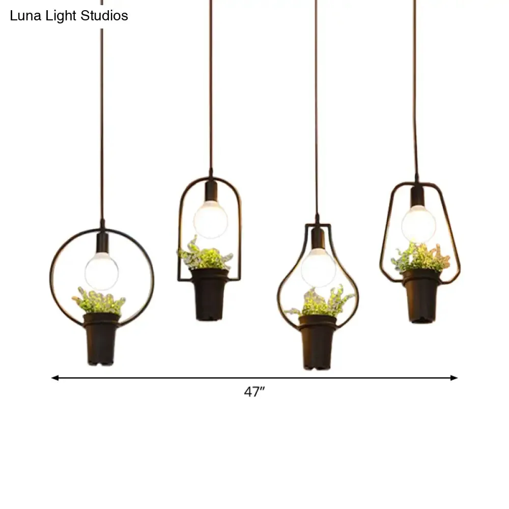 Industrial Black Metal LED Plant Cluster Pendant Light Fixture for Kitchen Ceiling