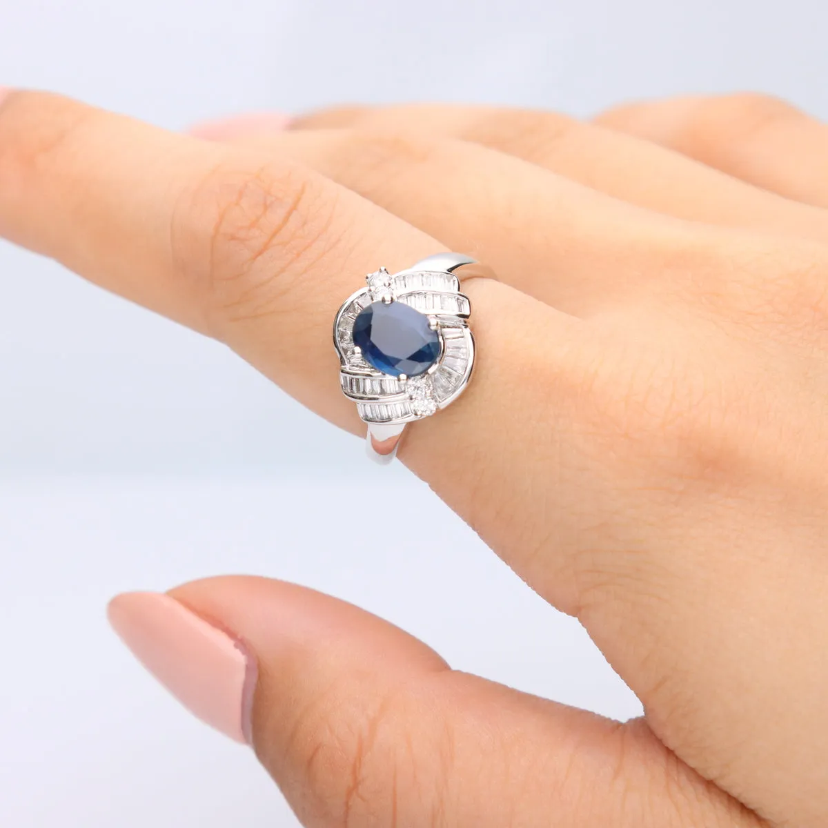 Kali 14K White Gold Oval-Cut Ceylon Blue Sapphire Ring