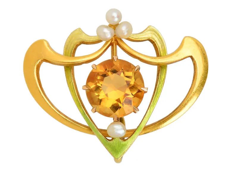 Krementz Art Nouveau Citrine Brooch