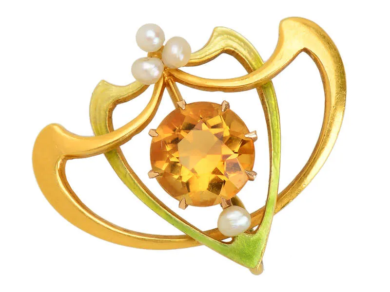 Krementz Art Nouveau Citrine Brooch