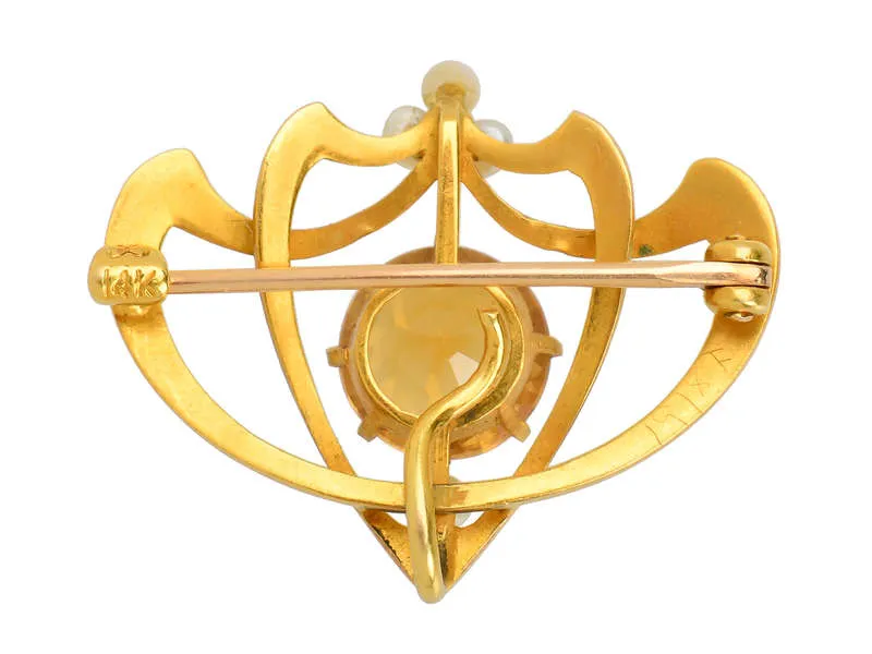 Krementz Art Nouveau Citrine Brooch