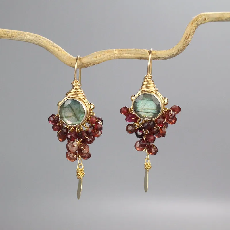 Labradorite Garnet Goddess Earrings