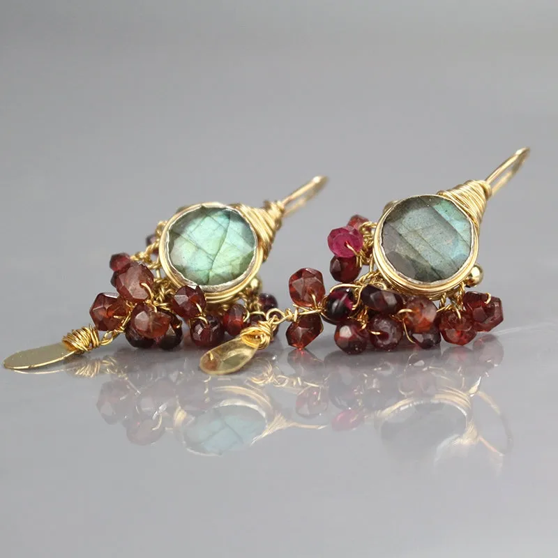 Labradorite Garnet Goddess Earrings