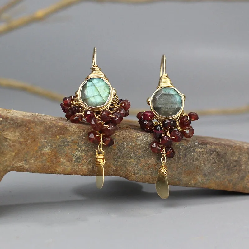 Labradorite Garnet Goddess Earrings