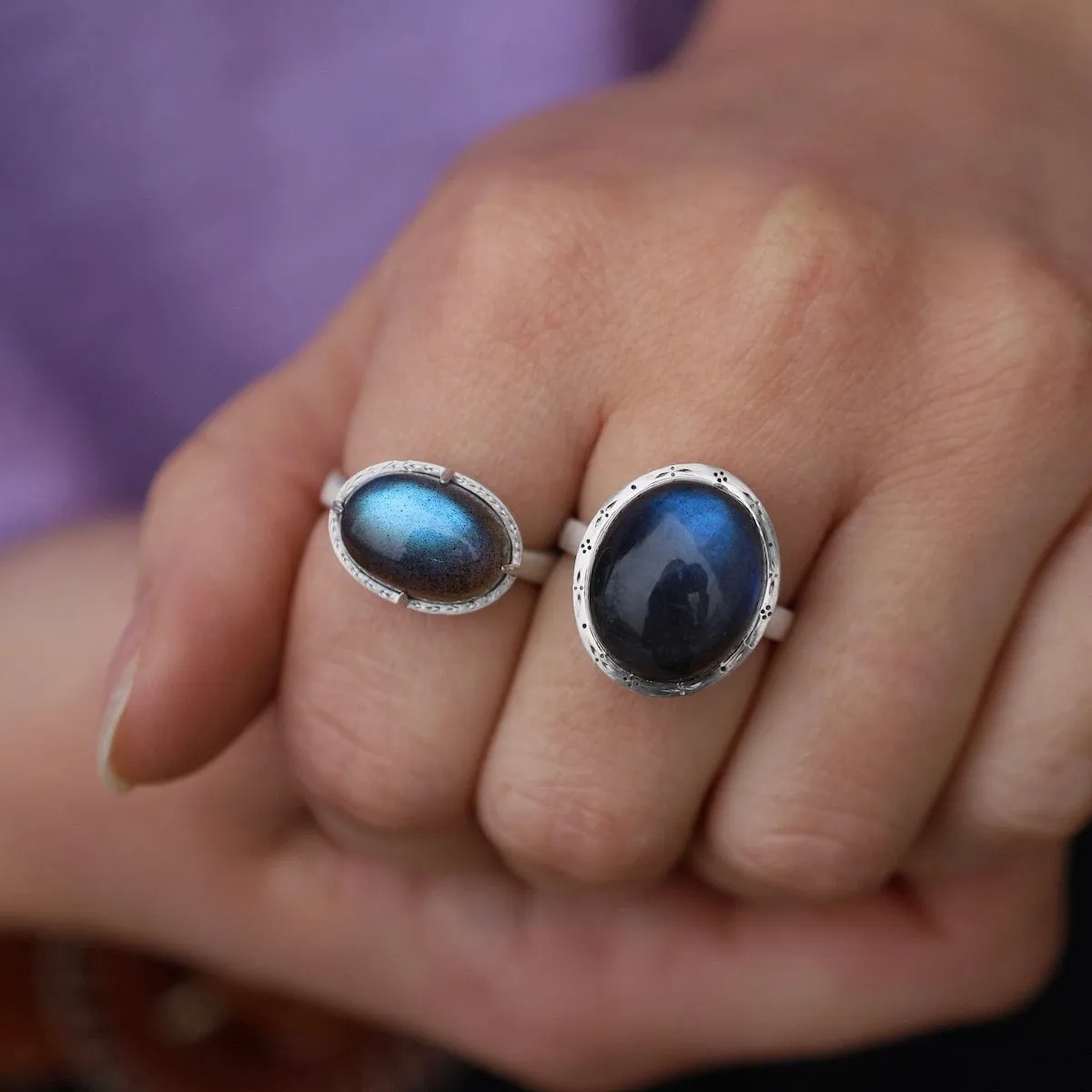 Labradorite Horizontal Prong Ring