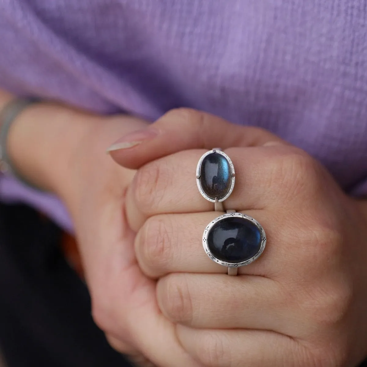 Labradorite Horizontal Prong Ring