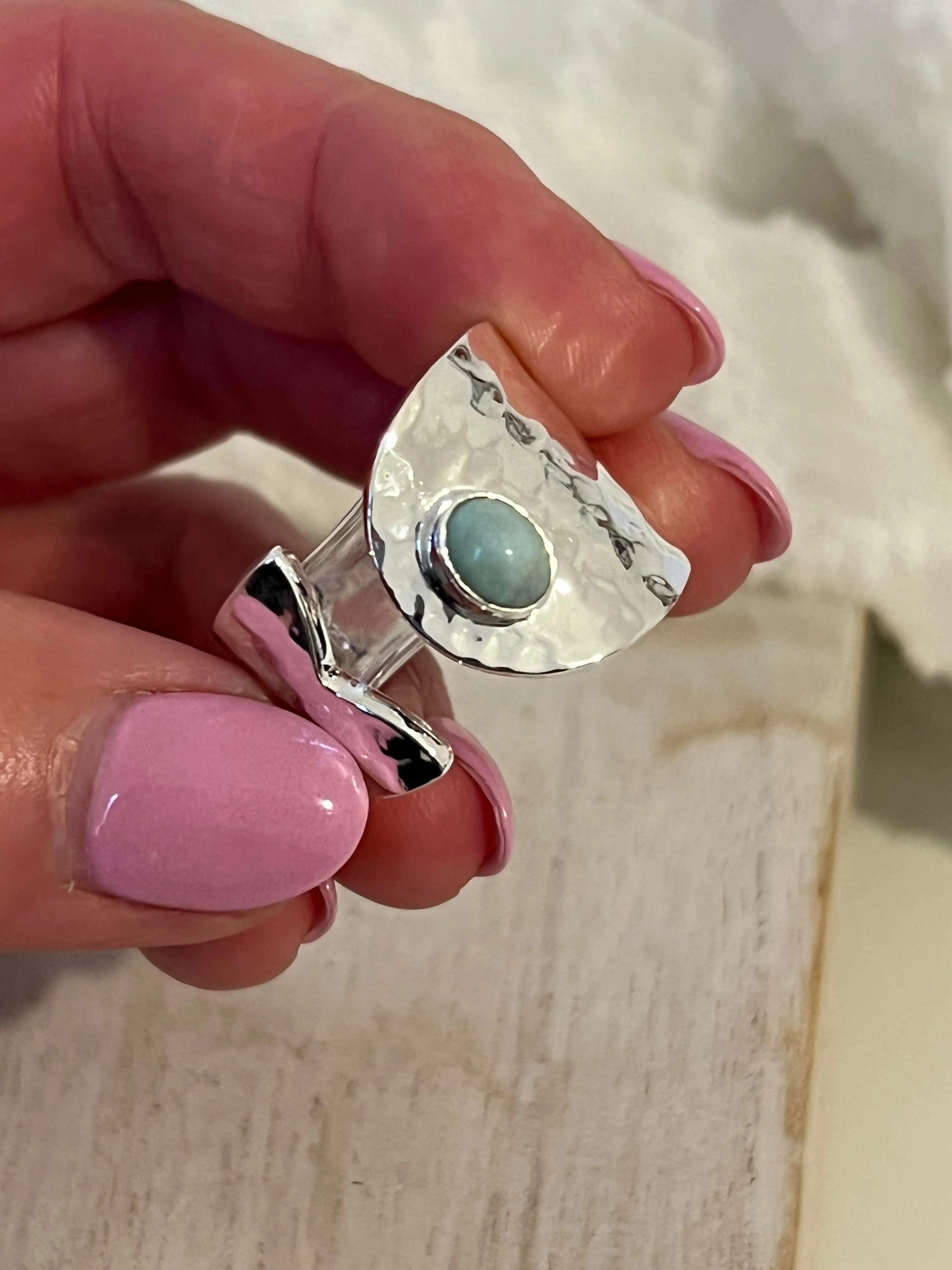 Larimar Hammered Wrap Ring