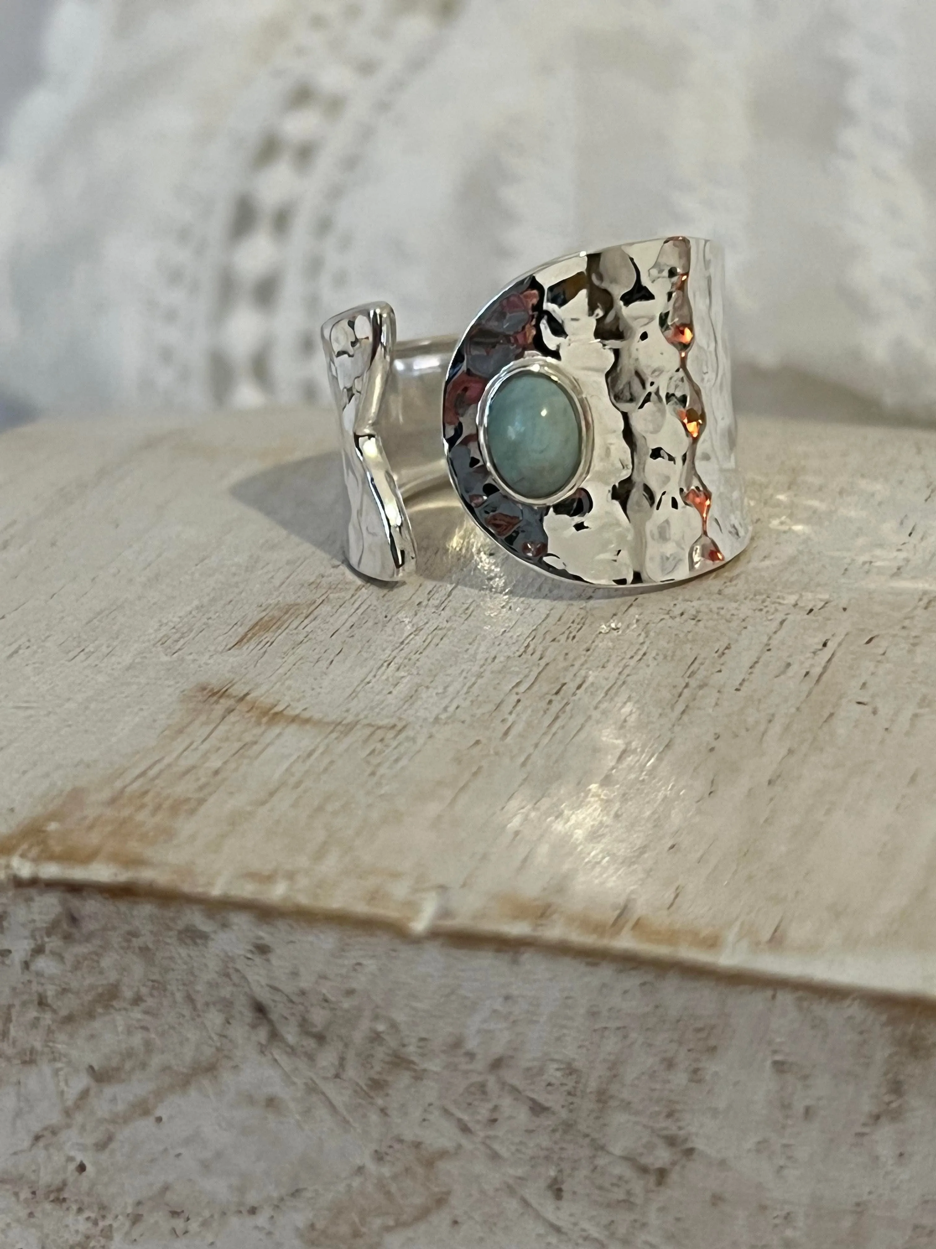 Larimar Hammered Wrap Ring