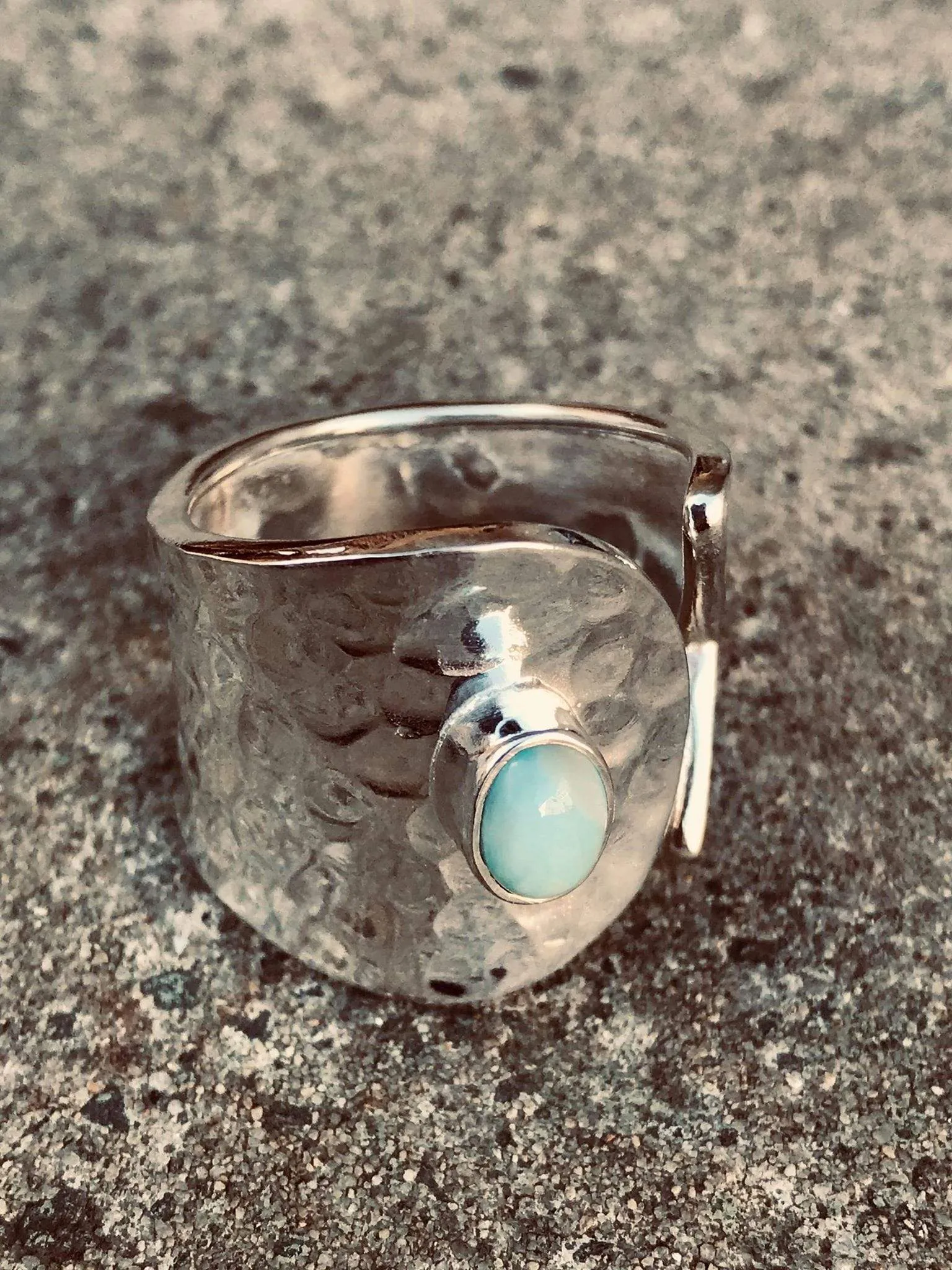 Larimar Hammered Wrap Ring