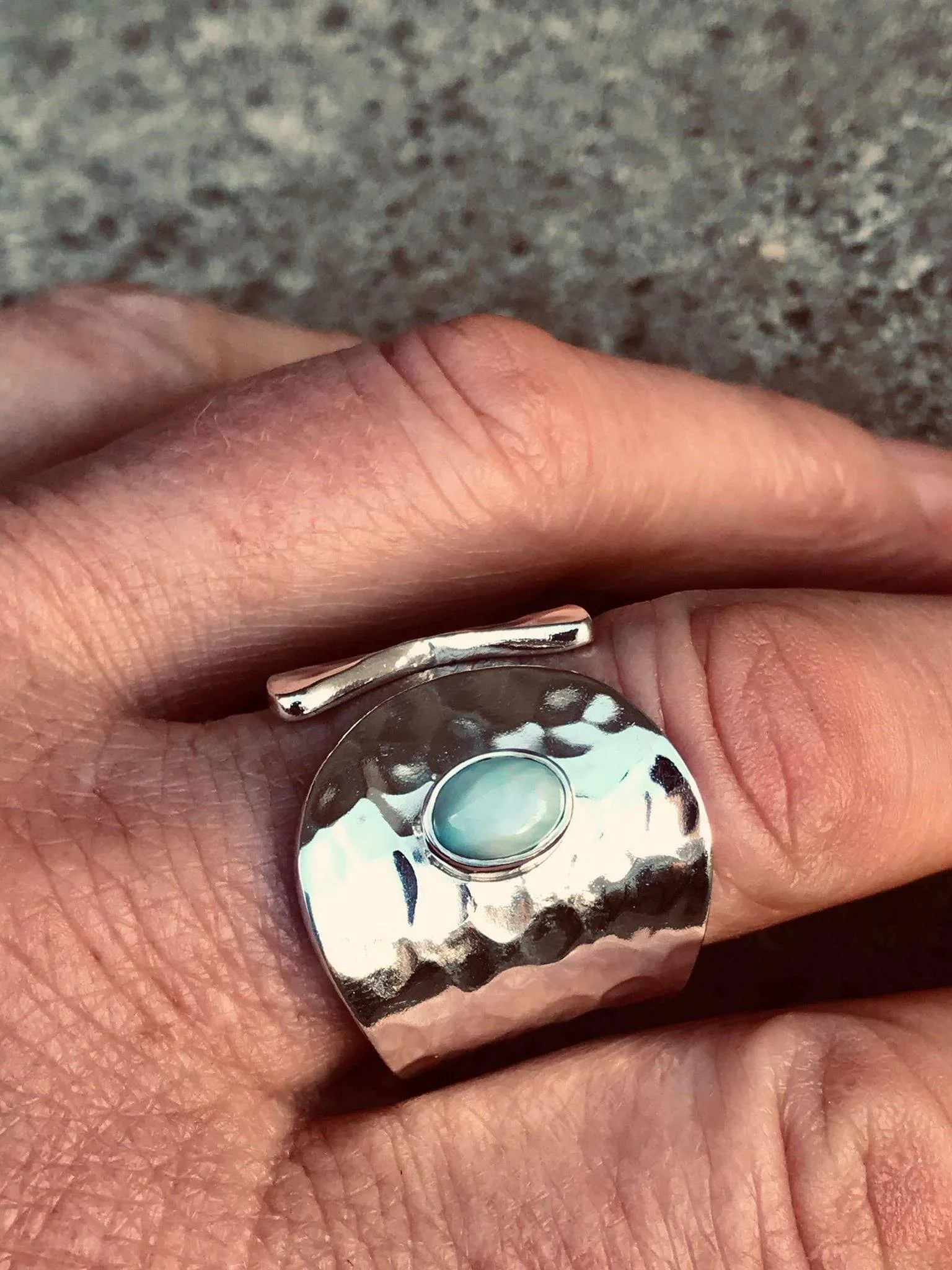 Larimar Hammered Wrap Ring