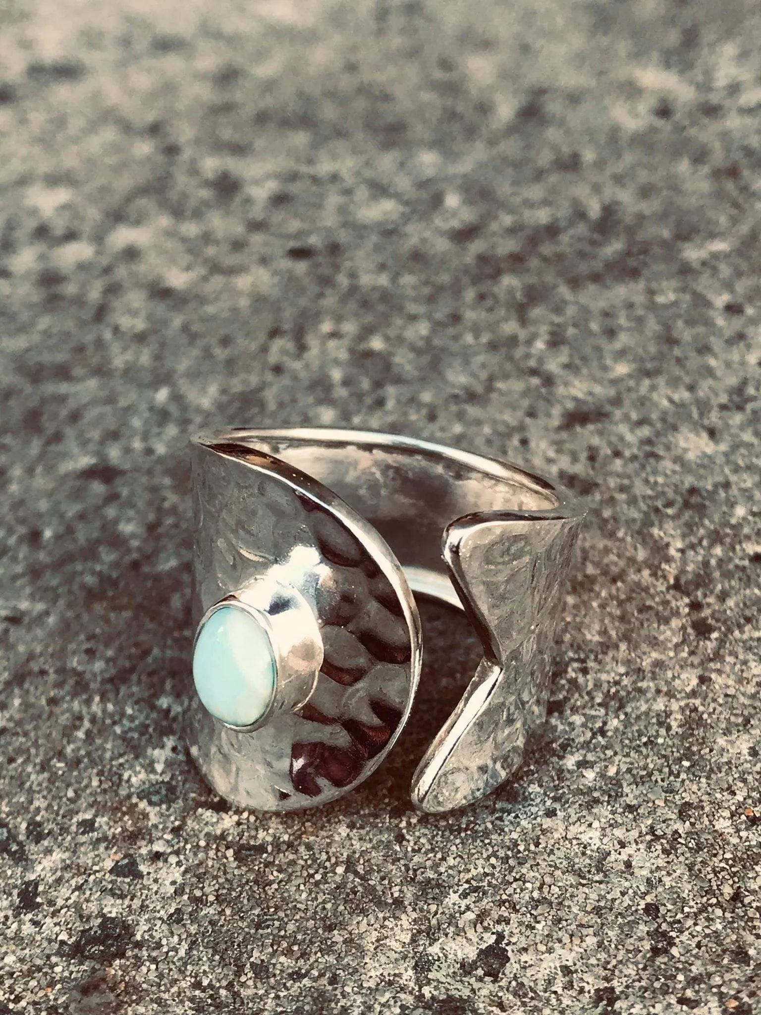 Larimar Hammered Wrap Ring