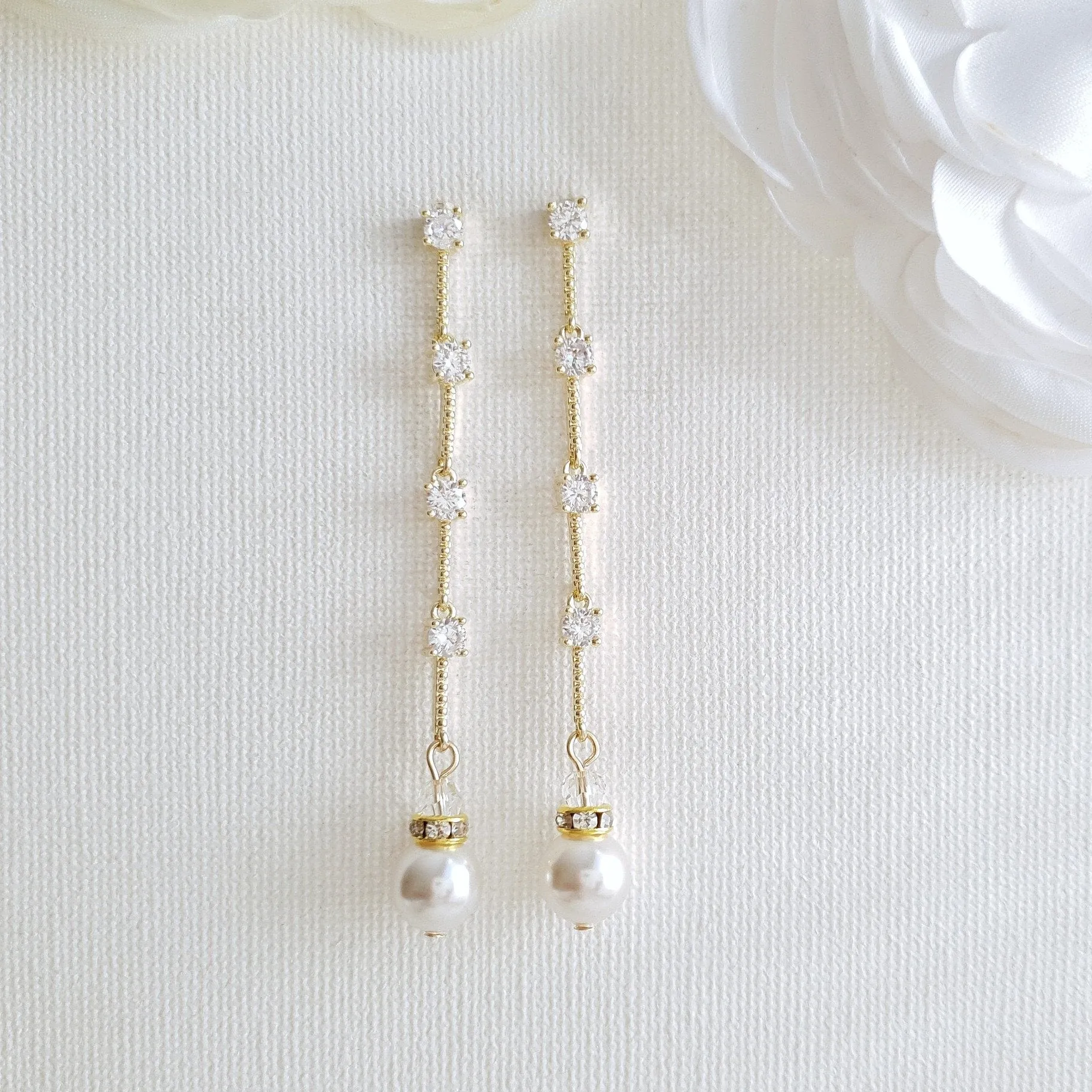 Long Gold Earrings for Brides-Ginger