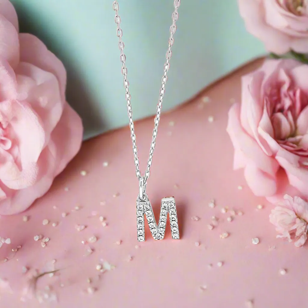 M - Initial M Necklace Sterling Silver Pendant