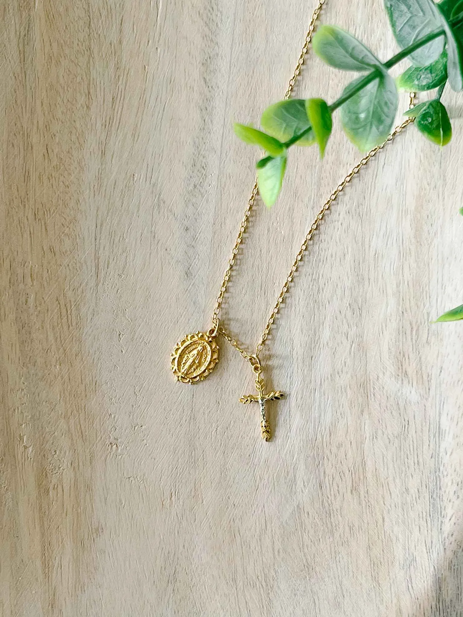 Miraculous Medal & Two-Toned Crucifix Necklace