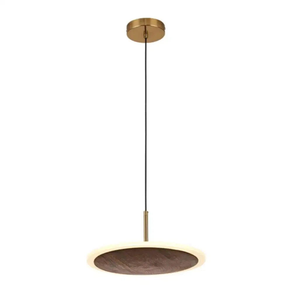 Modern Round Brown Walnut Wood Pendant Light - Simple LED Hanging Lamp for Living Room