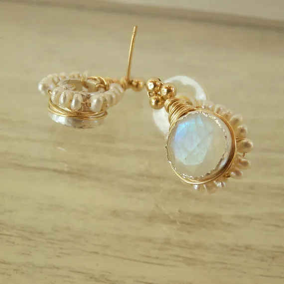 Moonstone Pearl STUD Flower Earrings