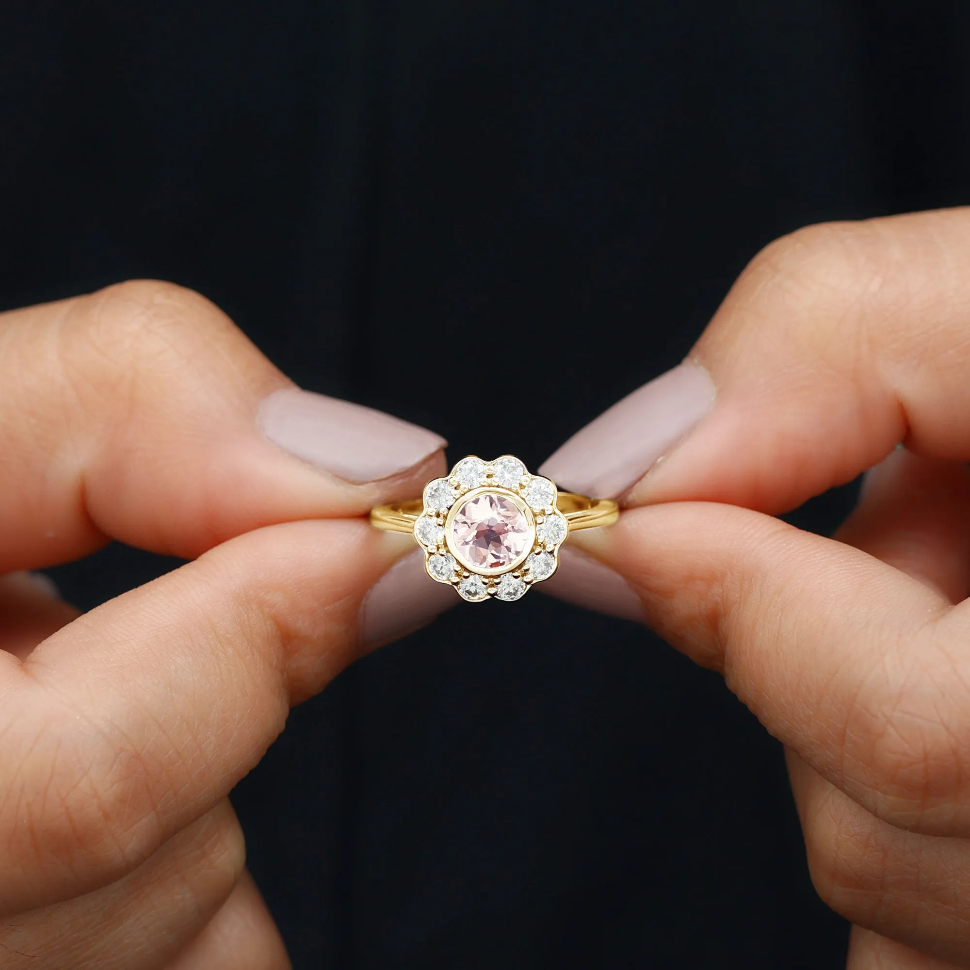 Morganite and Diamond Floral Inspired Engagement Ring