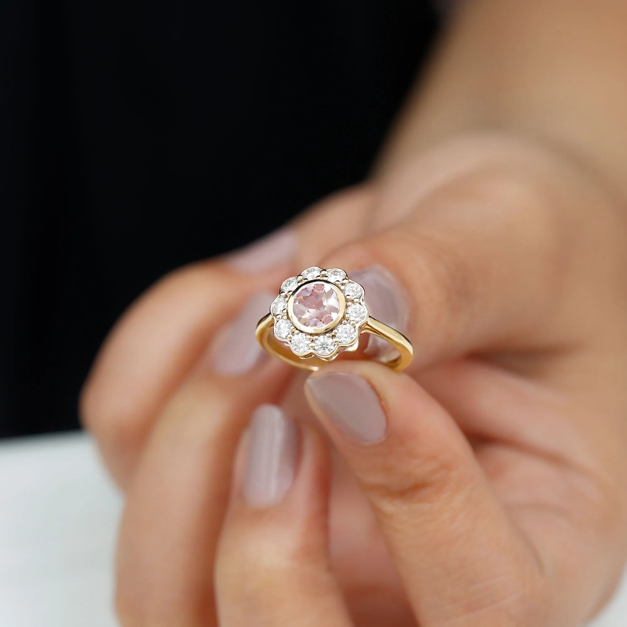 Morganite and Diamond Floral Inspired Engagement Ring