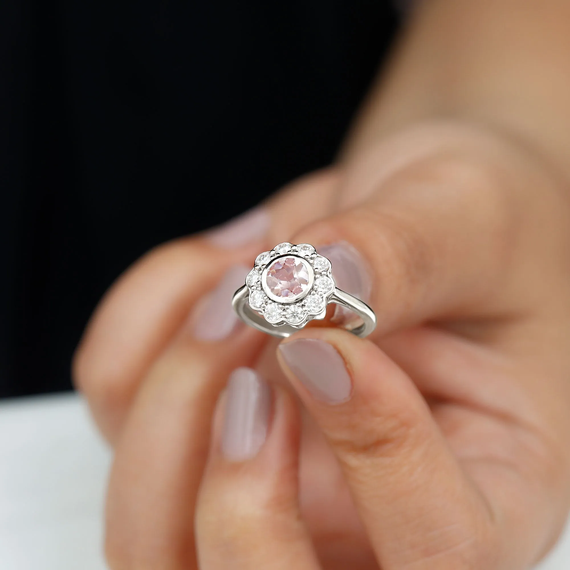 Morganite and Diamond Floral Inspired Engagement Ring