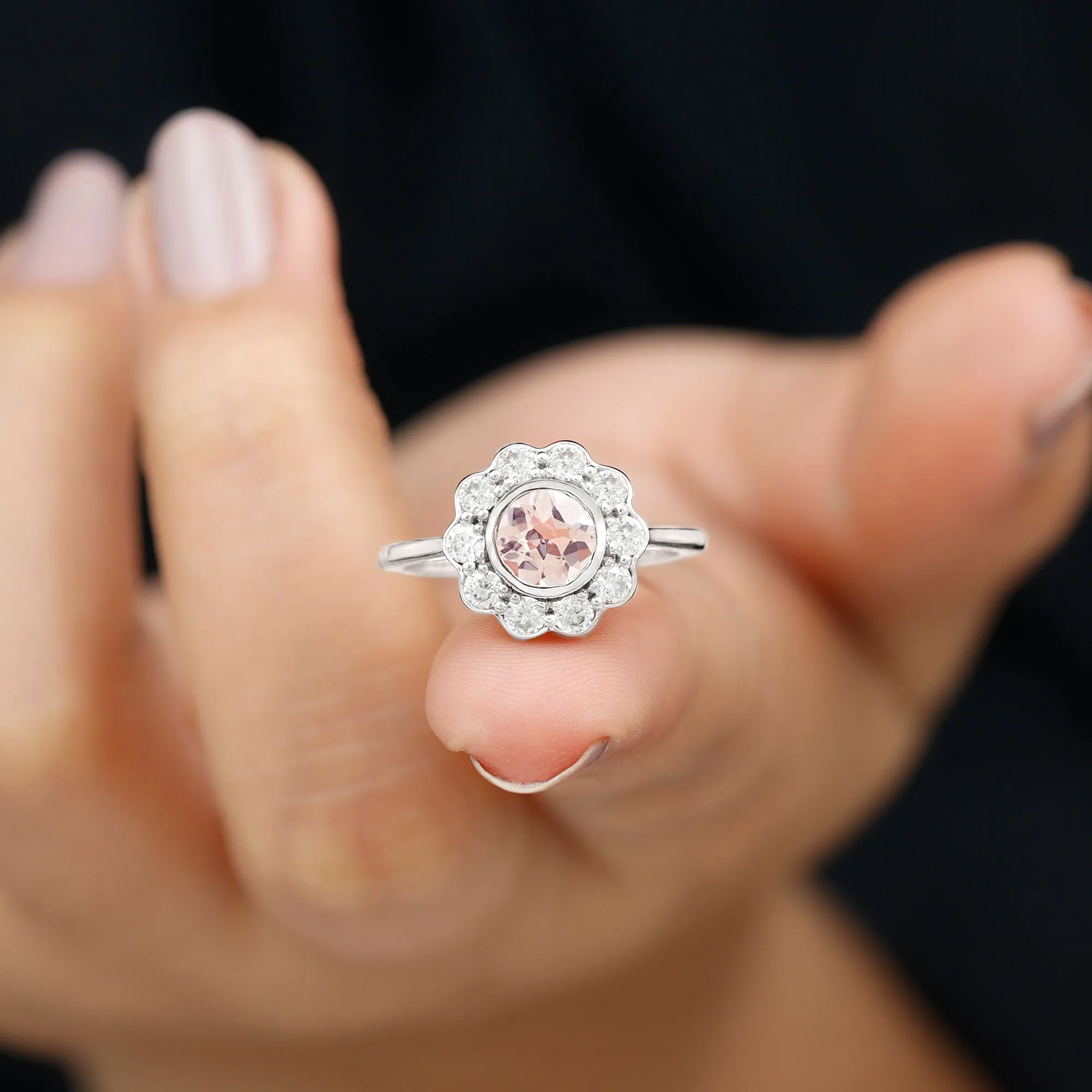 Morganite and Diamond Floral Inspired Engagement Ring