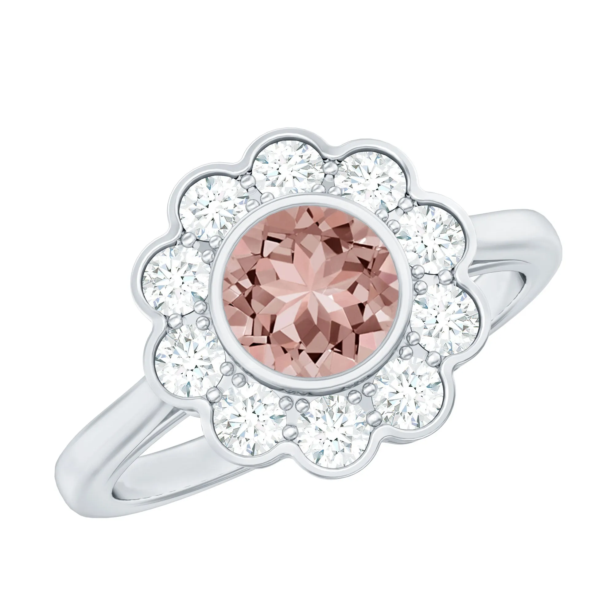 Morganite and Diamond Floral Inspired Engagement Ring