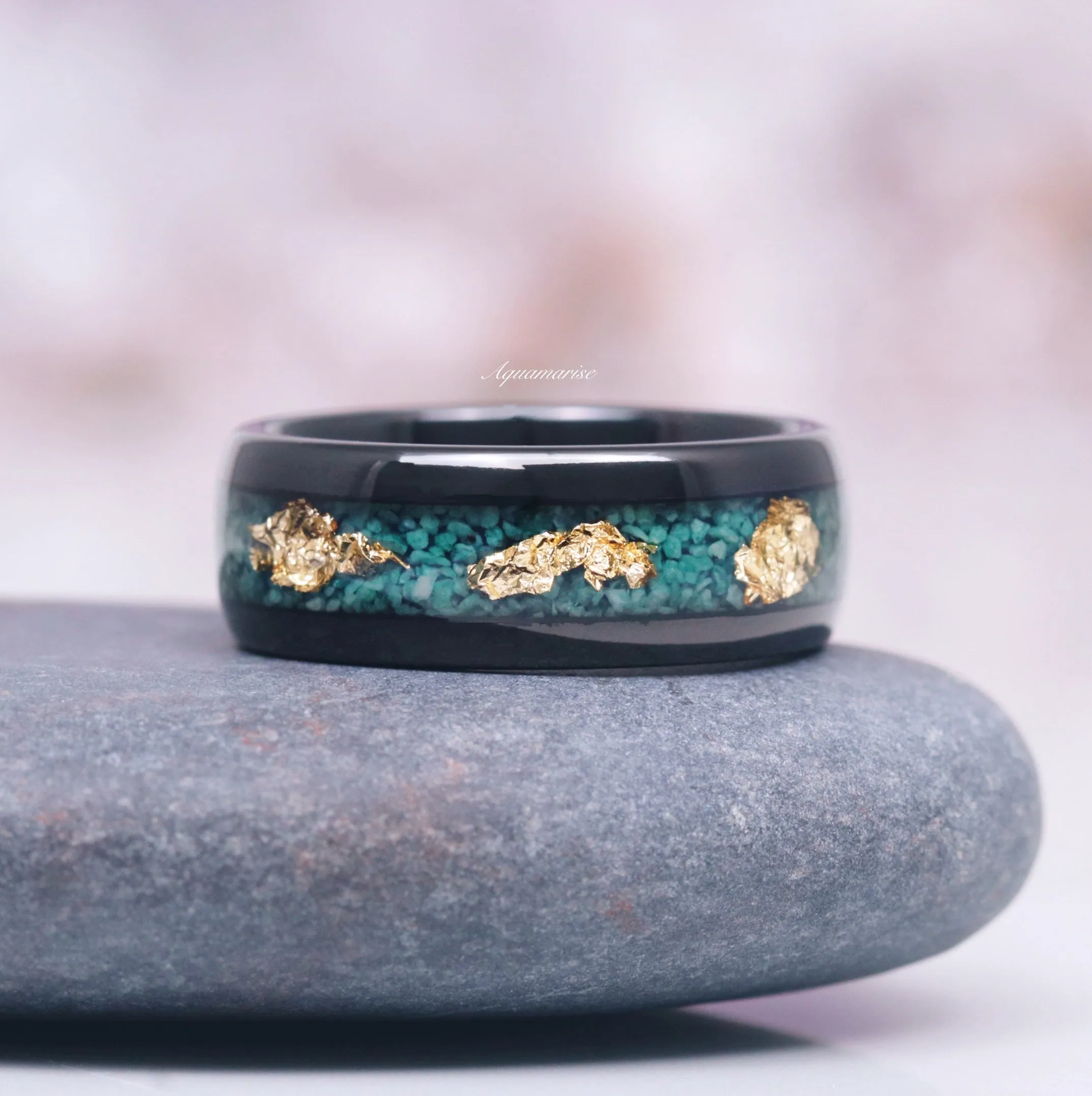 Moss Agate & Gold Leaf Couples Ring