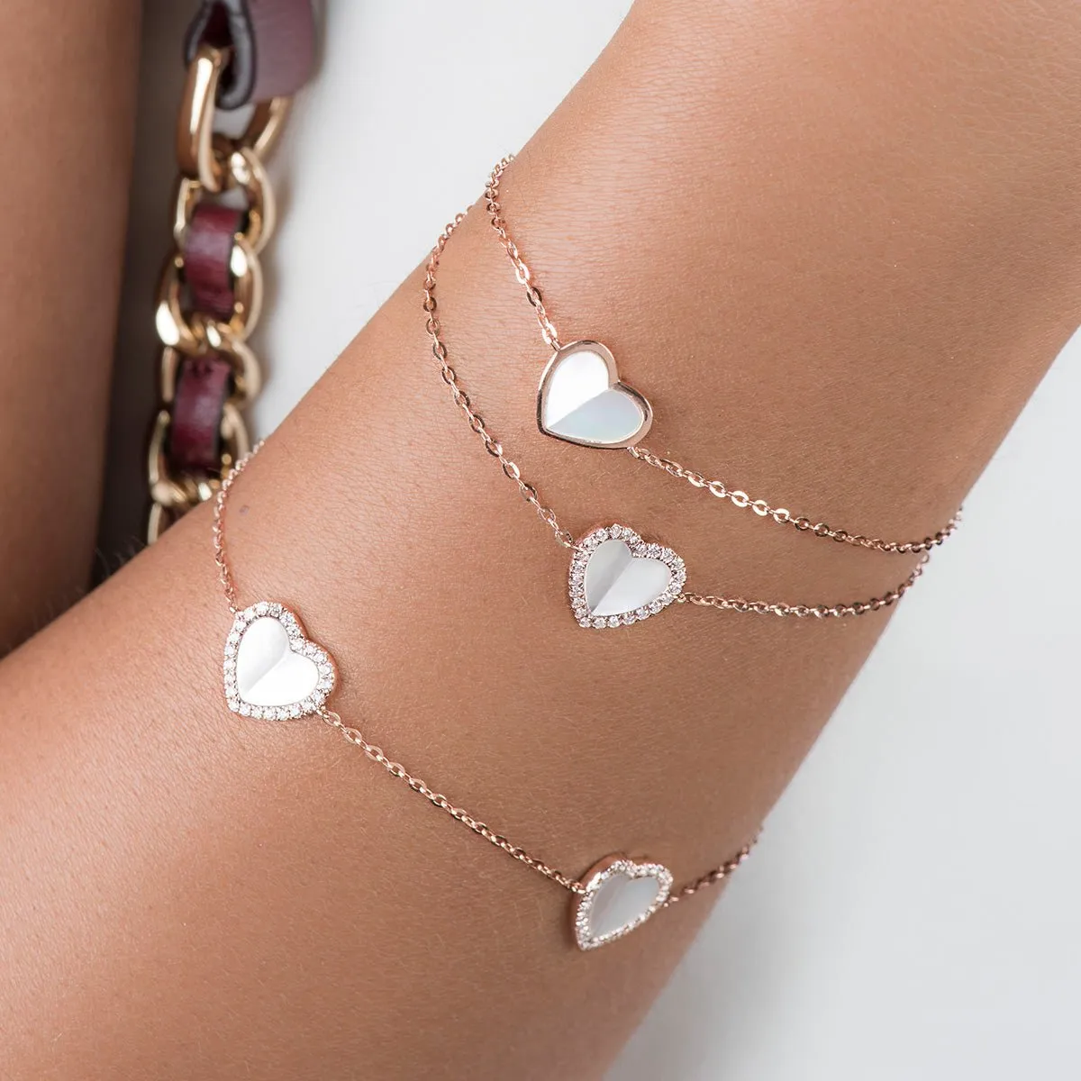 Mother of Pearl Heart Station Bracelet  Bezel